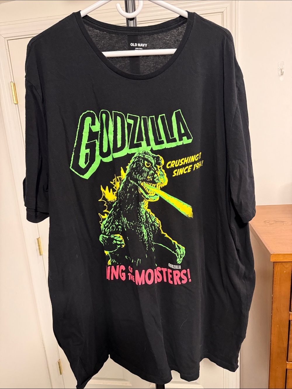 Old Navy 3XLT Black Godzilla Tee with Neon Green and Pink Graphic